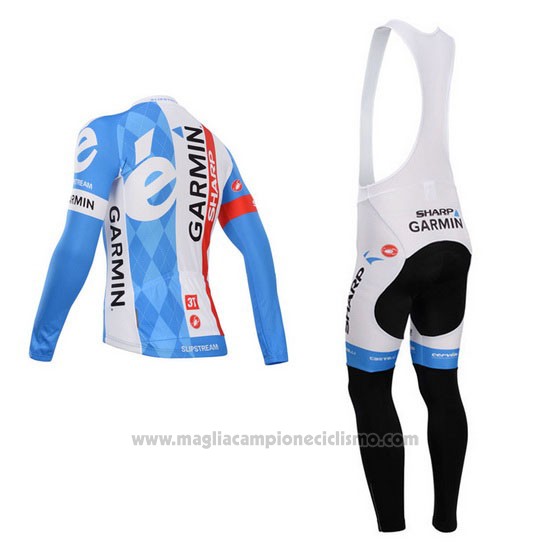 2014 Abbigliamento Ciclismo Garmin Sharp Azzurro e Bianco Manica Lunga e Salopette